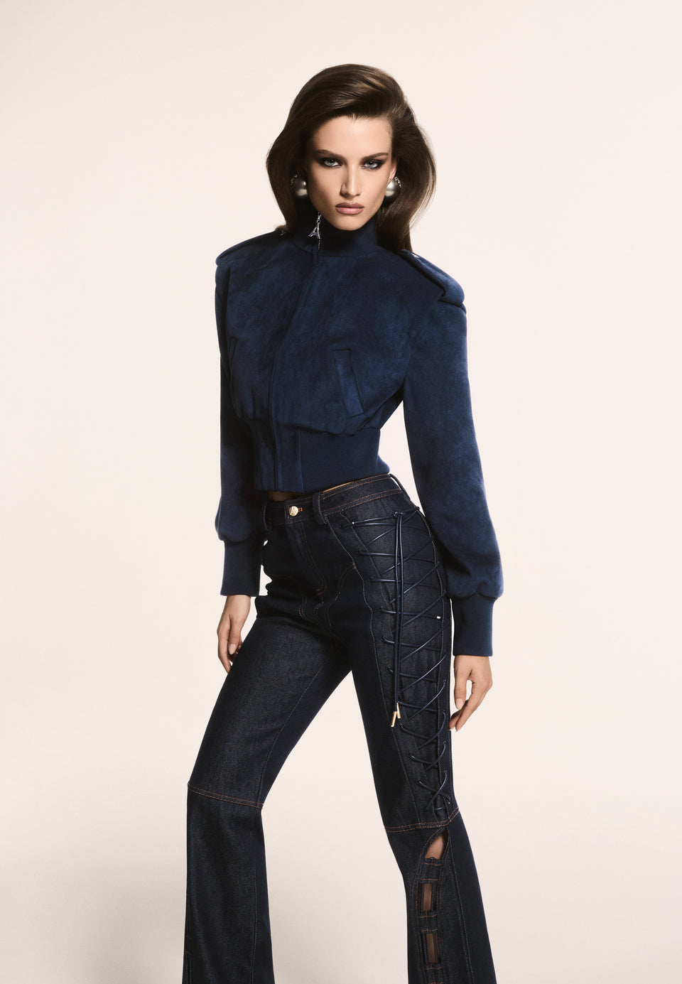 Ambre - Denim Lace Up Flared Jeans - Indigo