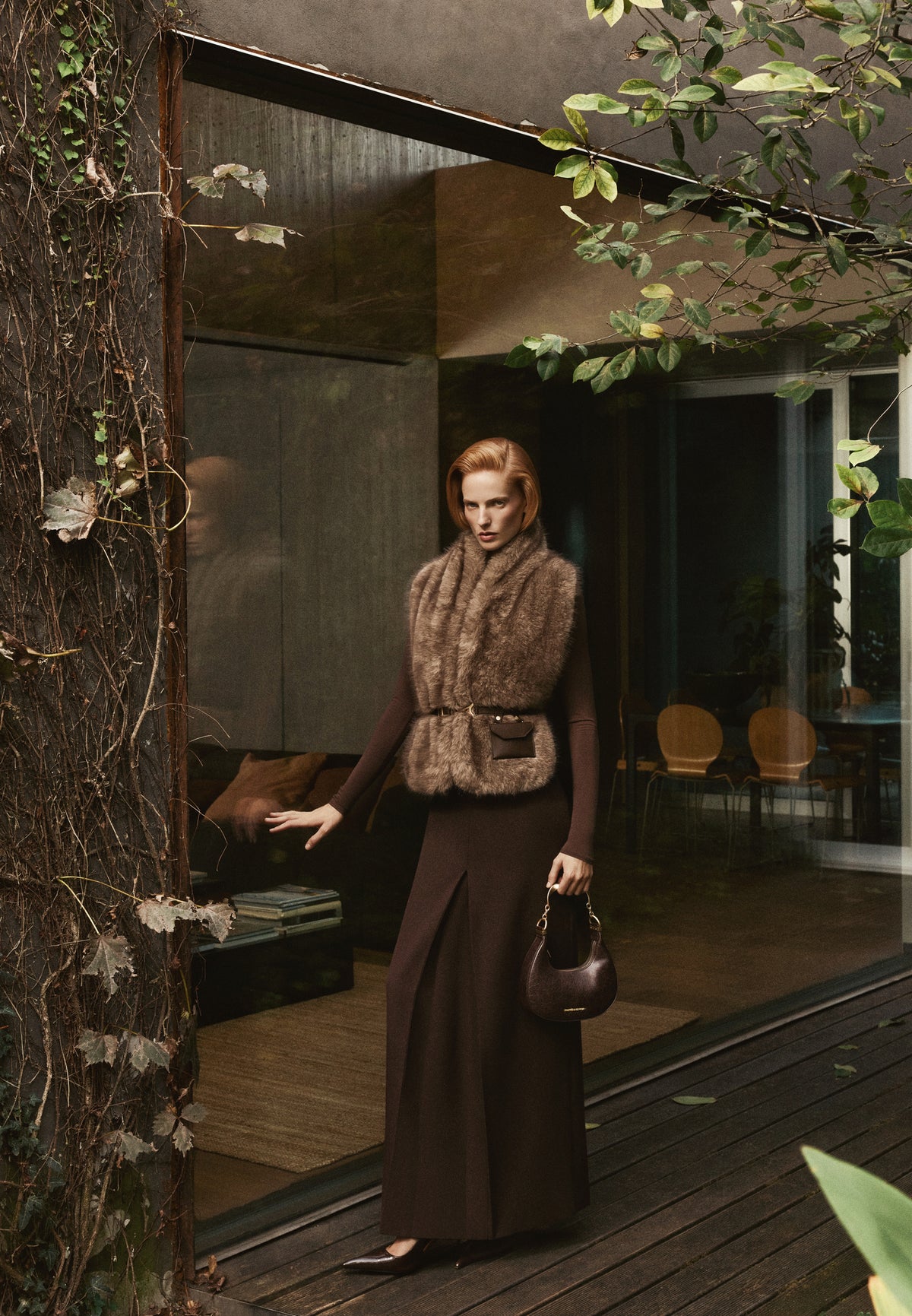 Greta - Belted Fur Wrap Jacket With Pouch - Taupe