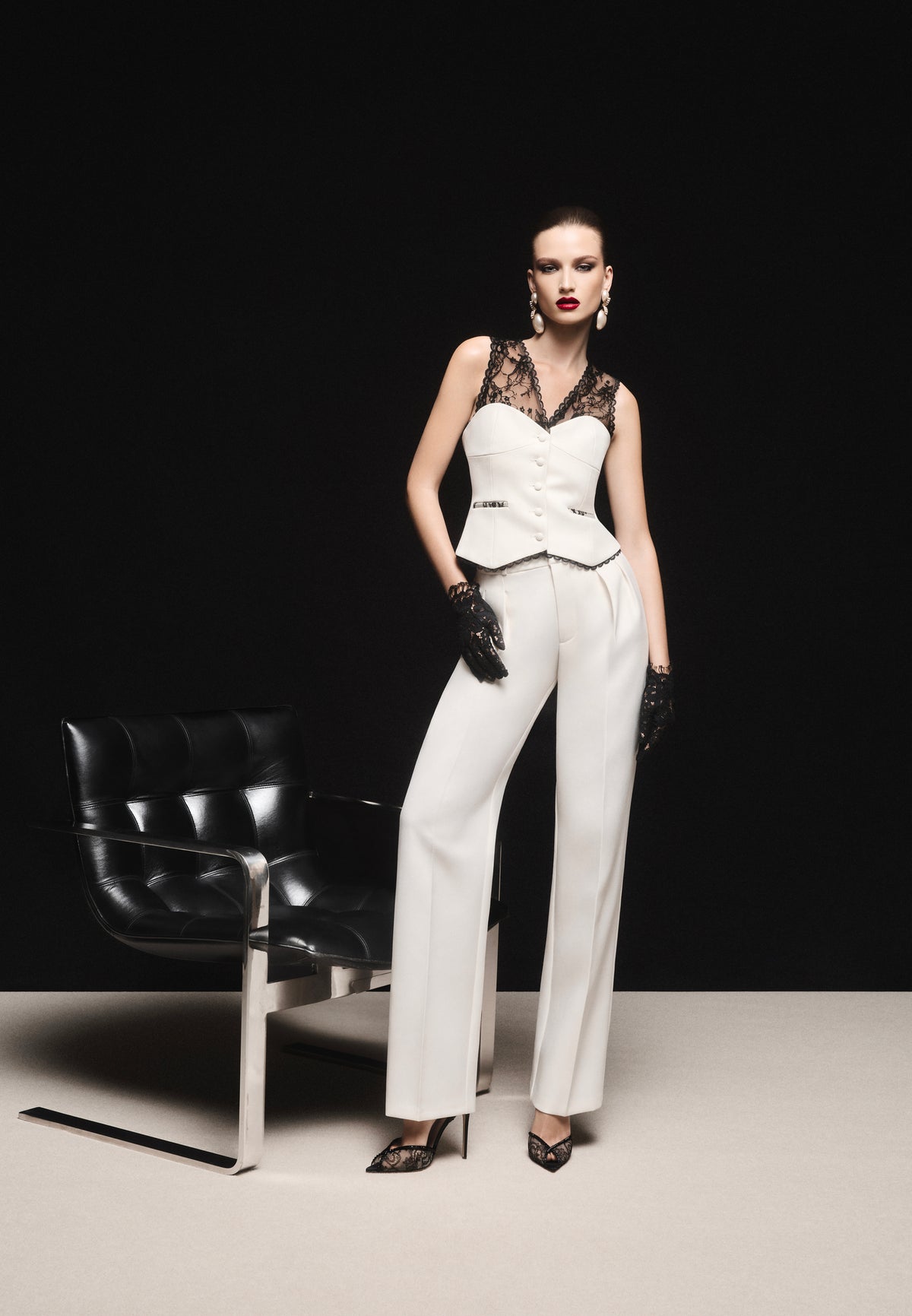 Veronica - Lace Tailored Corset Waistcoat - White