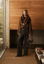Nola - Fur Shawl Jacket with Leather Belt - Brown