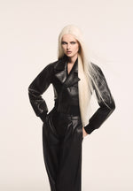 Cosette - Leather Lapel Bomber Jacket - Black