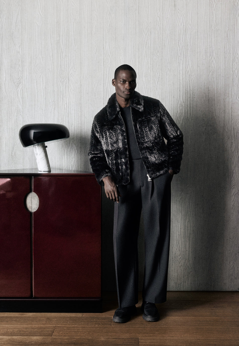David - Plush Cable Embossed Jacket - Black