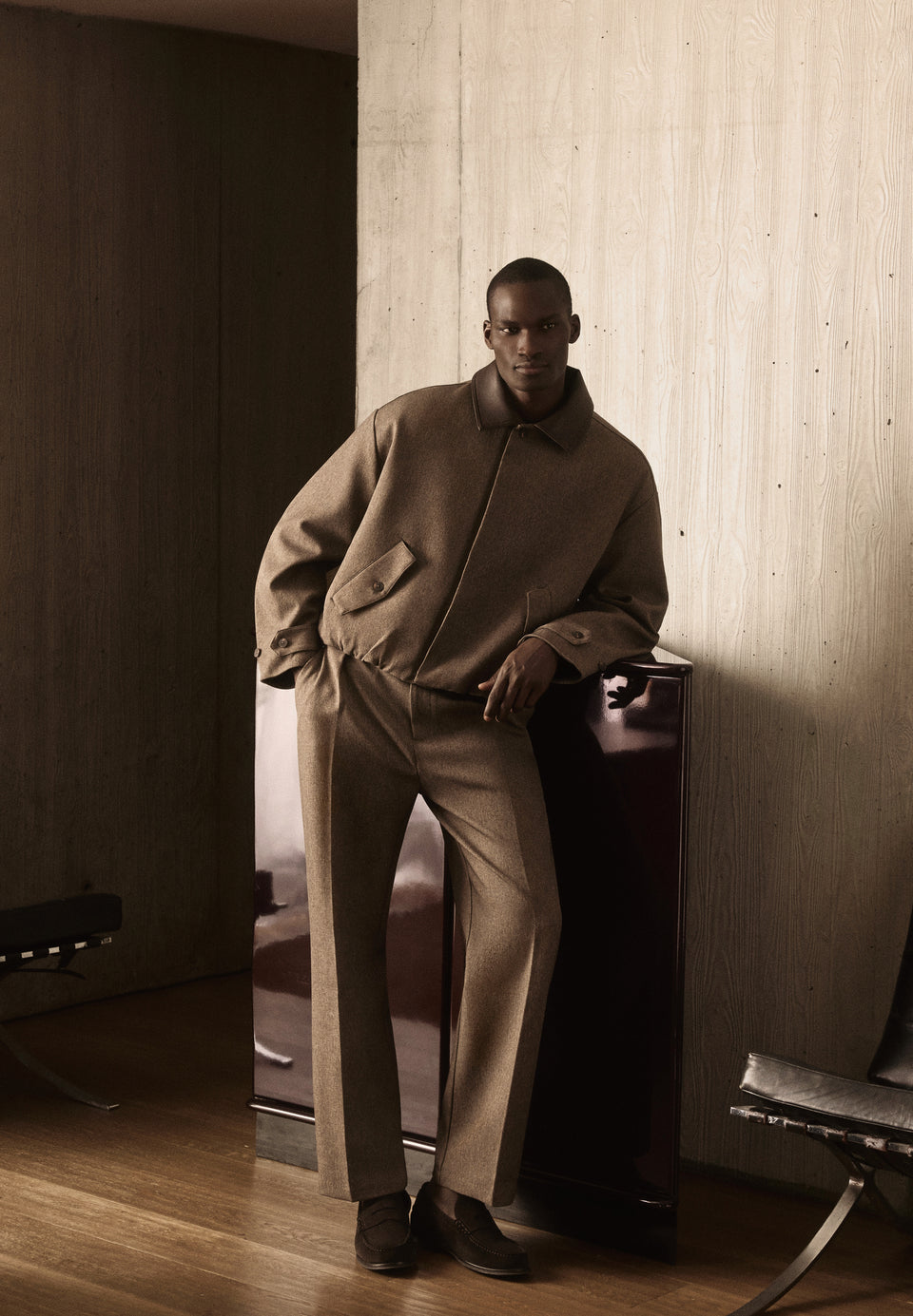 Cameron - Unisex Oversized Textured Tailored Bomber Jacket - Taupe
