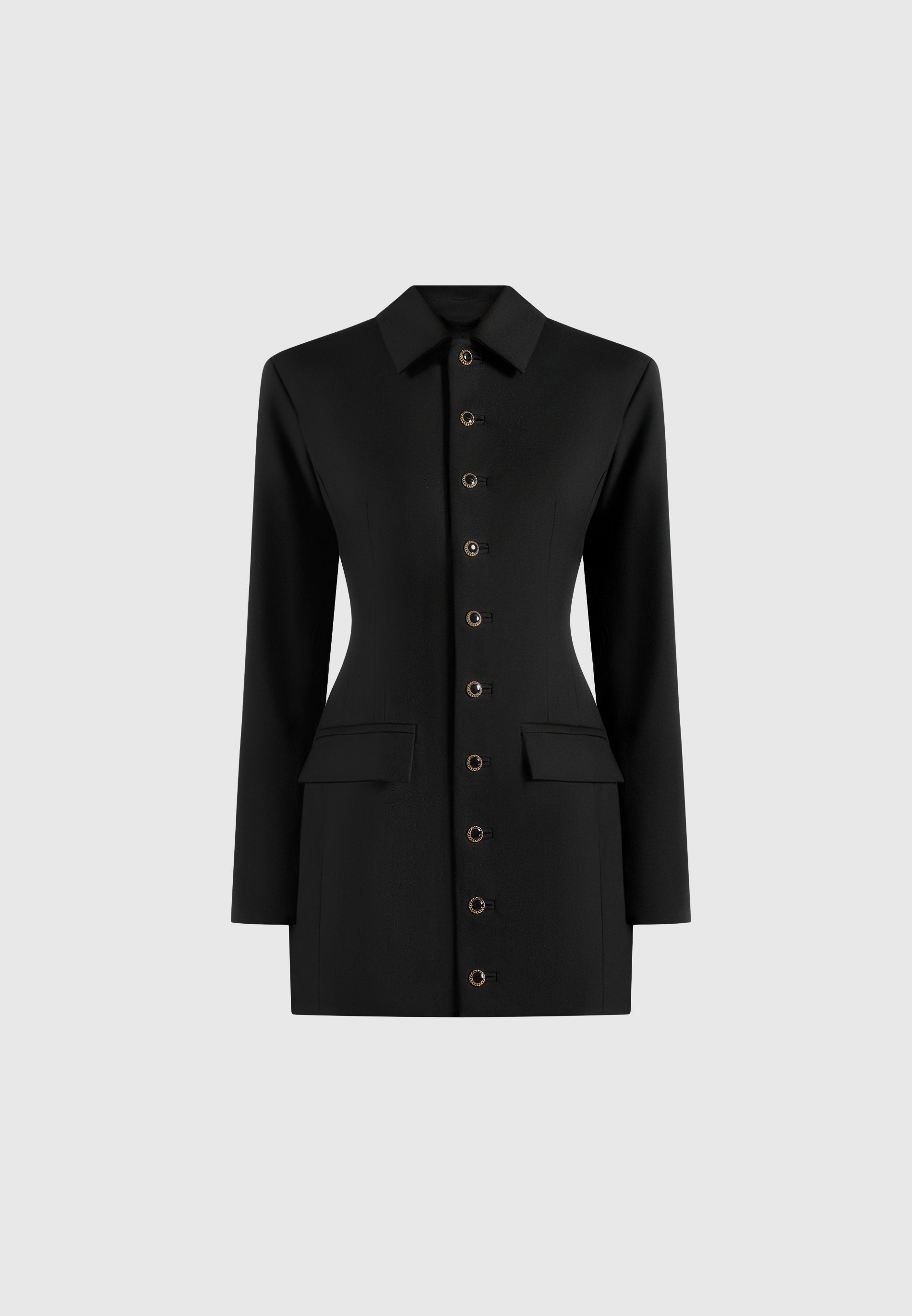 Amelie - Hourglass Button Up Blazer Dress - Black