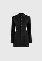 Amelie - Hourglass Button Up Blazer Dress - Black
