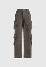 Anne - High Waisted Boucle Denim Cargo Pants - Brown