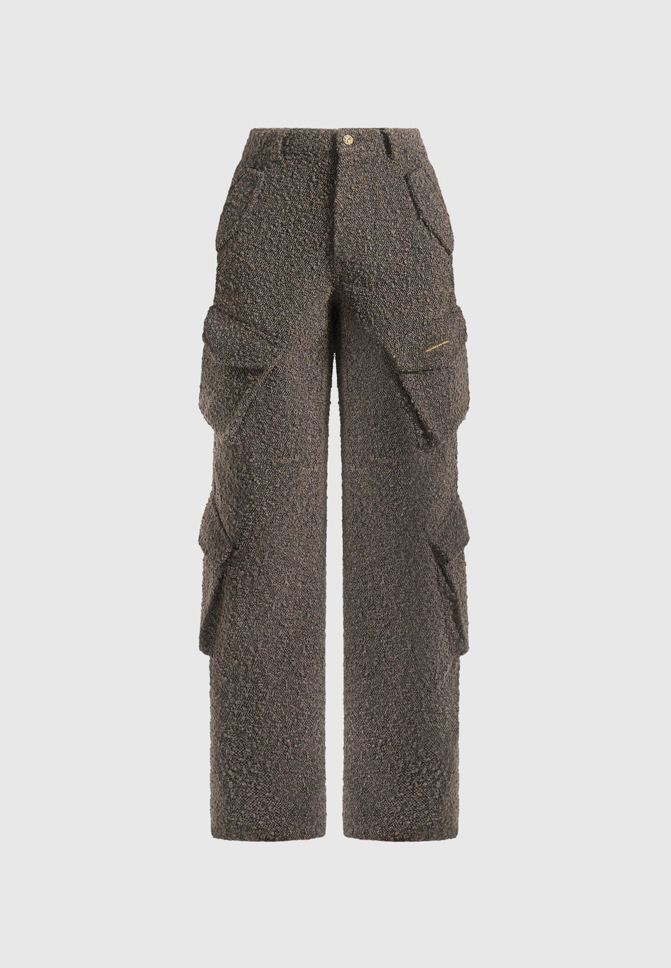 Anne - High Waisted Boucle Denim Cargo Pants - Brown