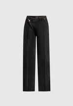 Astrid - Wrapover Wide Leg Denim Jeans - Washed Black