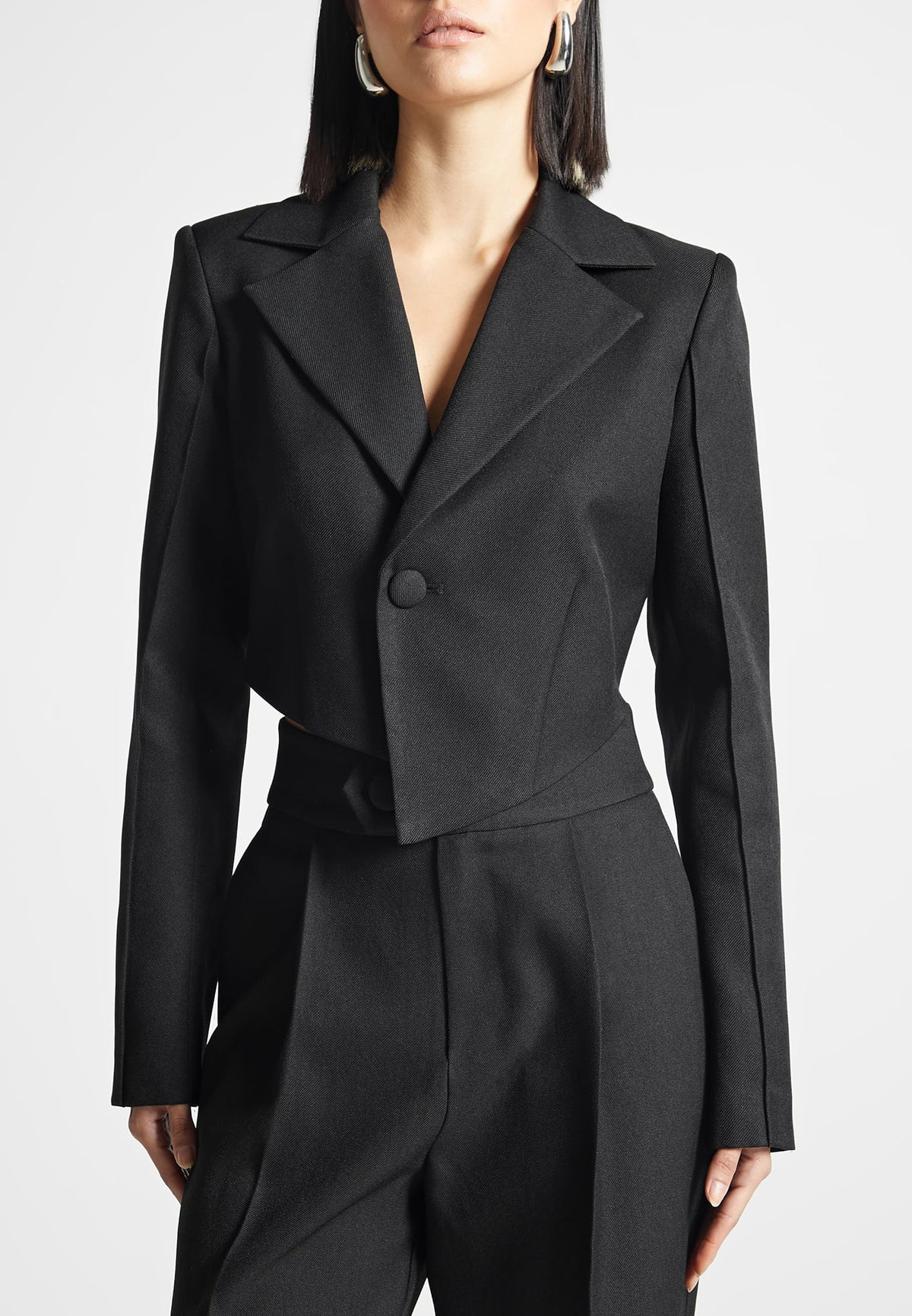 Dina - Asymmetric Tailored Cropped Blazer - Black