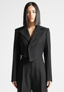 Dina - Asymmetric Tailored Cropped Blazer - Black