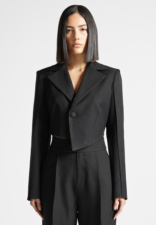 Dina - Asymmetric Tailored Cropped Blazer - Black
