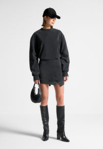 Asymmetric Hem Jumper Dress - Washed Black