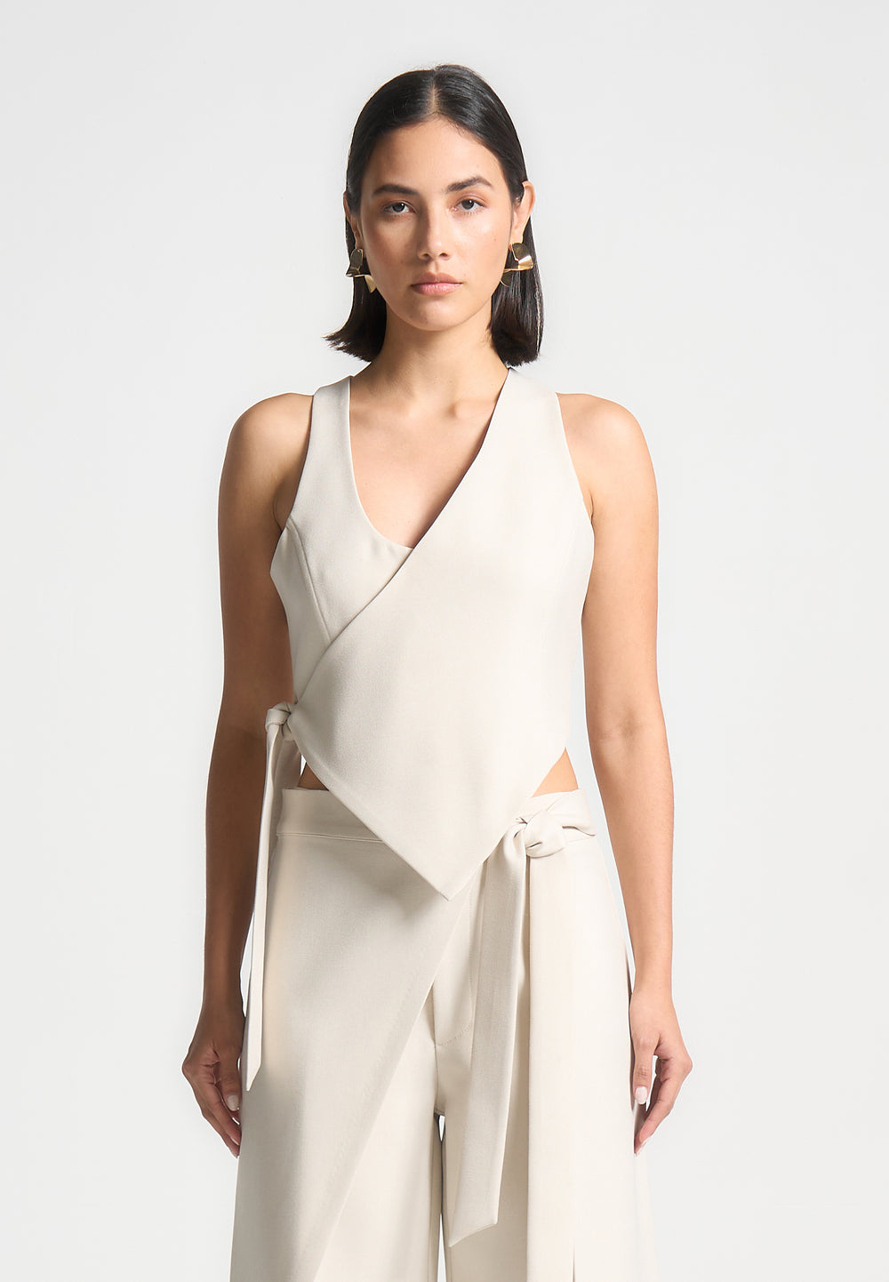 Tailored Wrap Trousers with Tie - Light Beige | Manière De Voir
