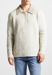 Boucle Knit Contrast Polo Jumper - Cream