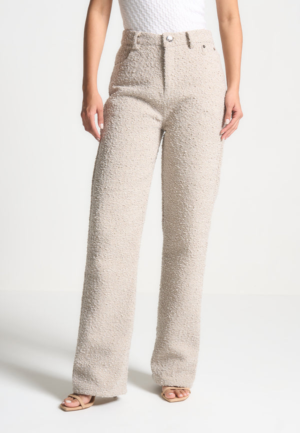 Sara - Boucle Straight Leg Jeans - Beige