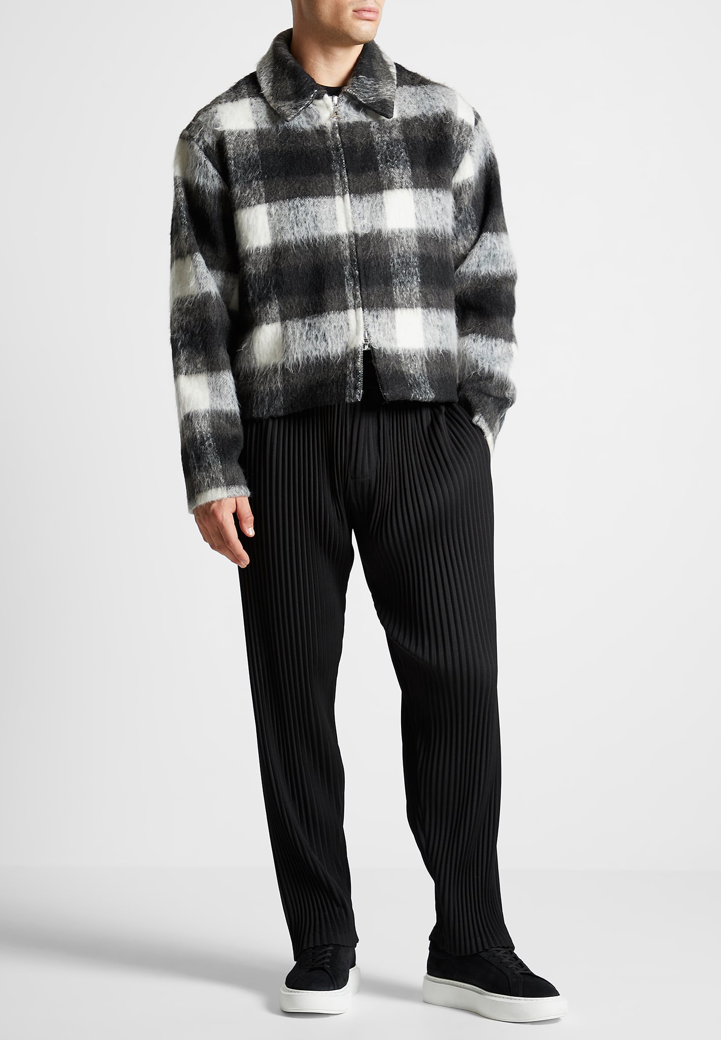 Boxy Check Jacket With Borg Collar Black White Mani re De Voir