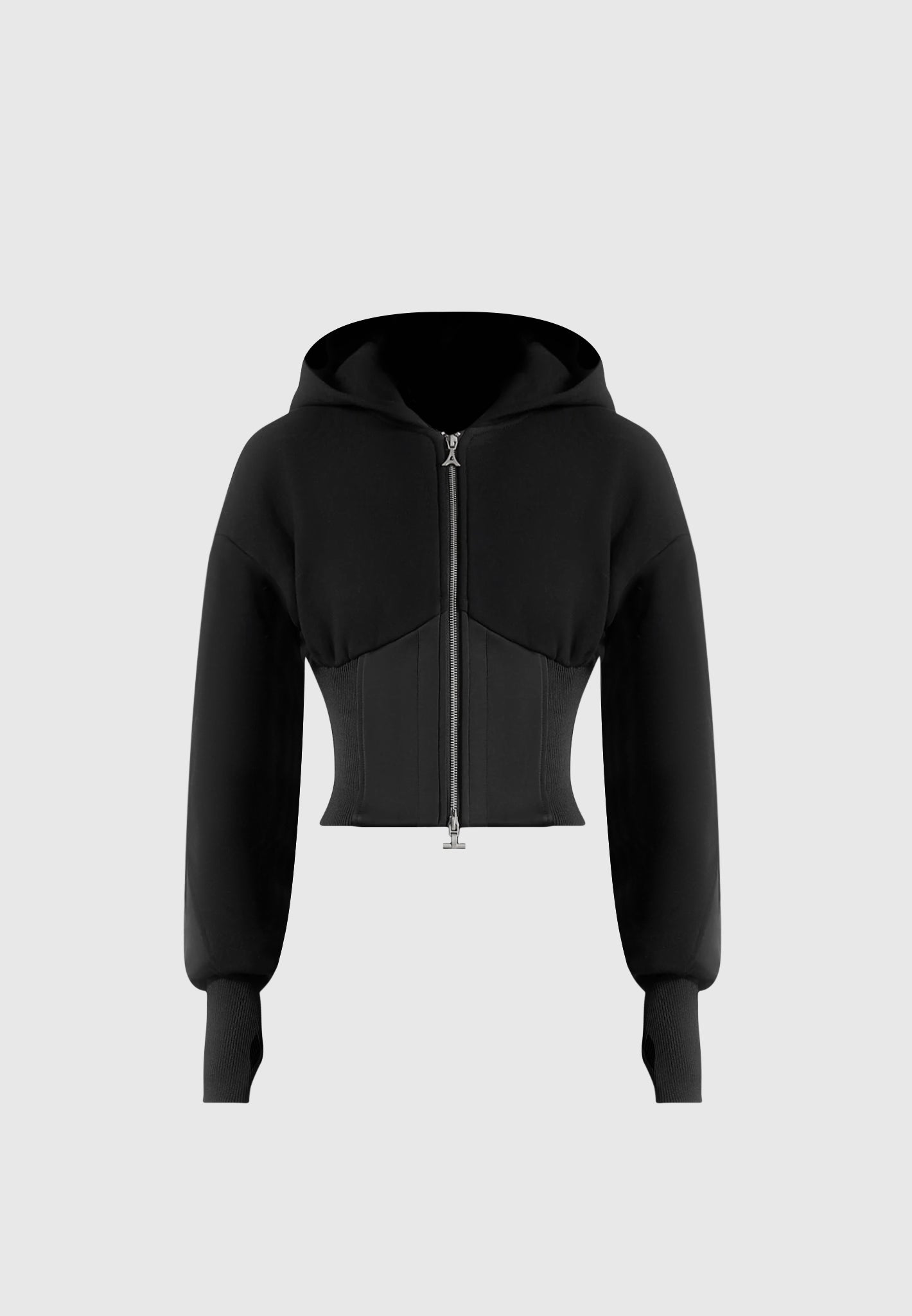 Brune - Corset Jersey And Satin Zip Hoodie - Black