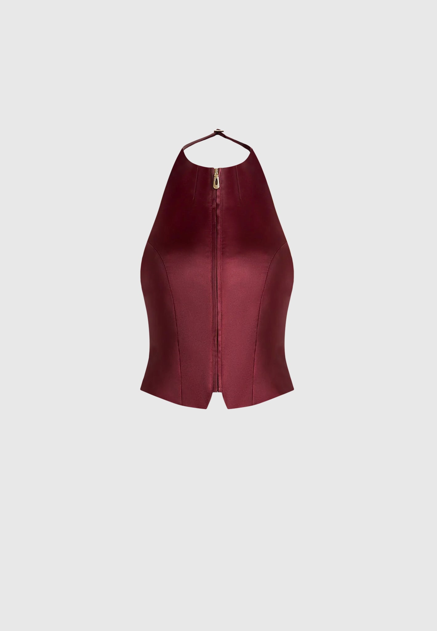 Claudette - Satin Halterneck Backless Top - Wine Red