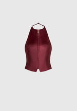 Claudette - Satin Halterneck Backless Top - Wine Red