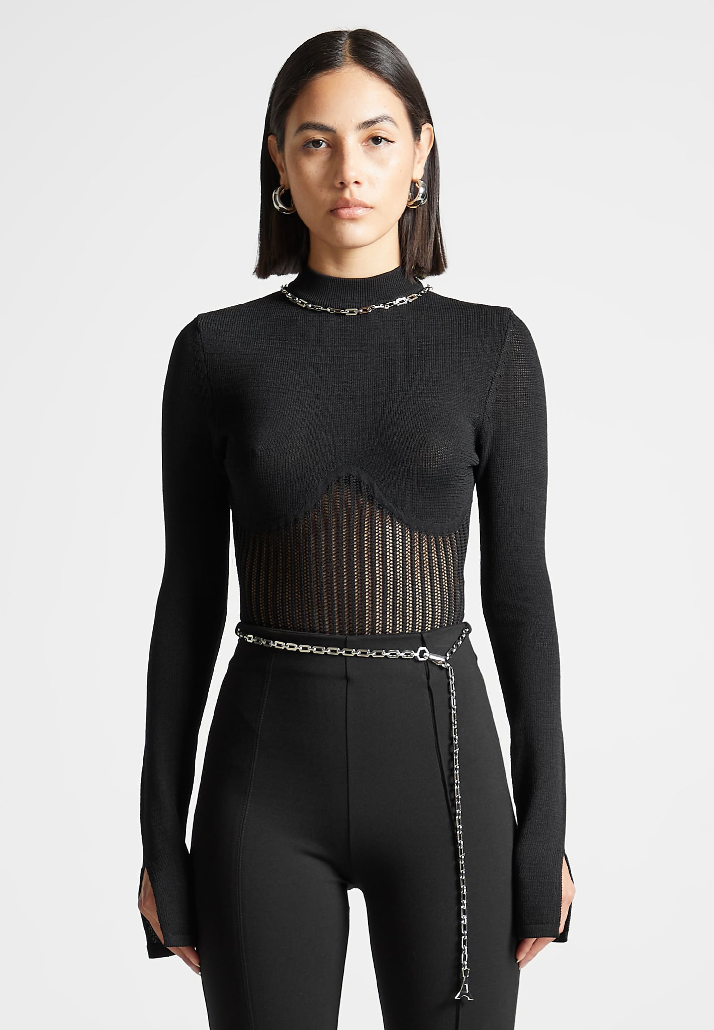 Contour Knit Bodysuit with Chain - Black