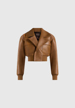 Cosette - Vintage Leather Lapel Bomber Jacket - Brown