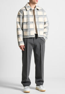 Cropped Brushed Check Jacket - Grey