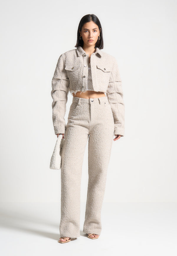 Sara - Boucle Straight Leg Jeans - Beige