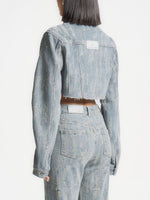 Alice -  Cropped Distressed Denim Jacket - Mid Blue