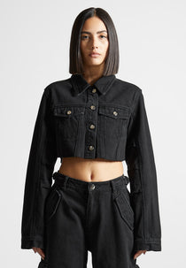 Cropped Tacked Sleeve Jacket - Black
