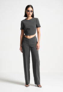 Curved Waist Tailored Trousers - Dark Grey