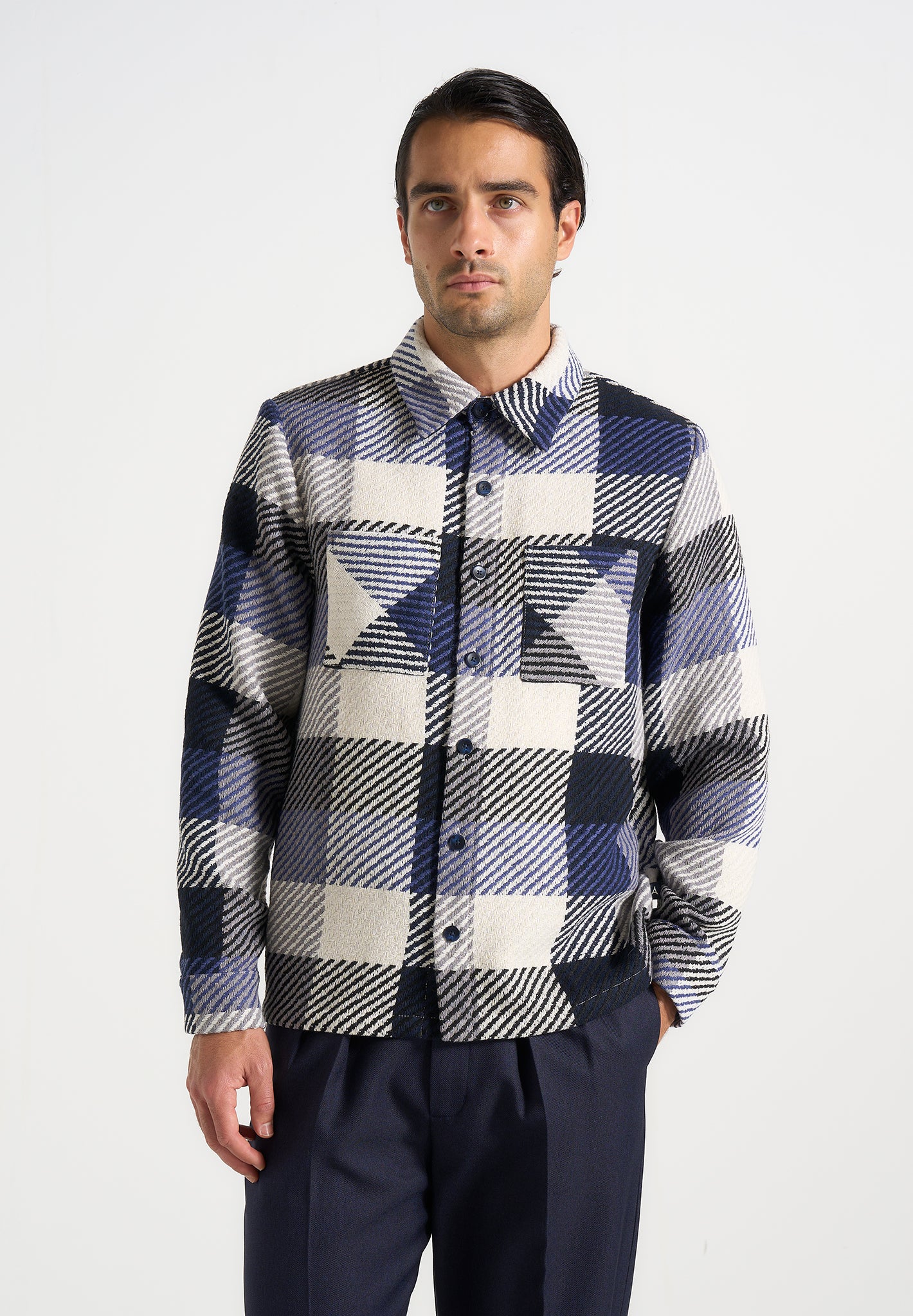 Rune - Unisex Check Overshirt - Navy
