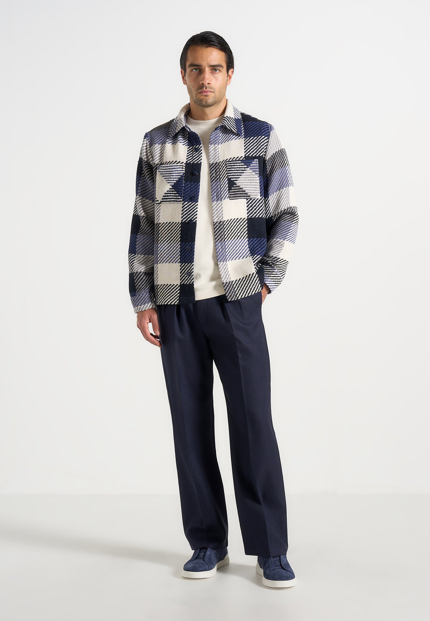 Rune - Unisex Check Overshirt - Navy 