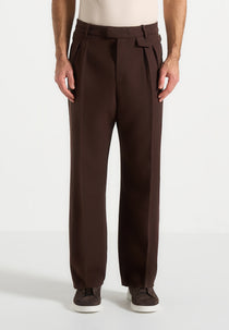 Pierre - Relaxed Fit Pleated Tailored Trousers - Brown