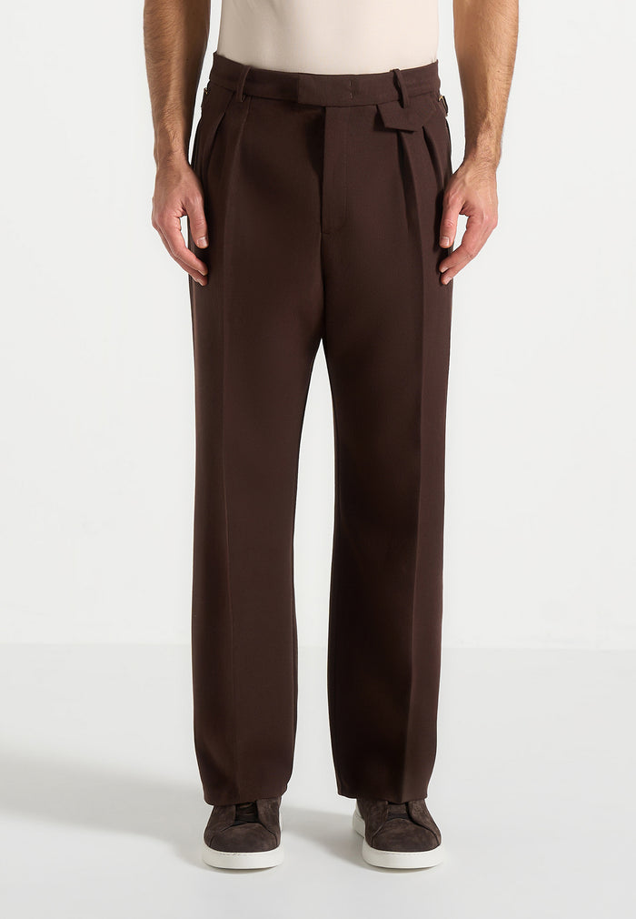 Pierre - Relaxed Fit Pleated Tailored Trousers - Brown