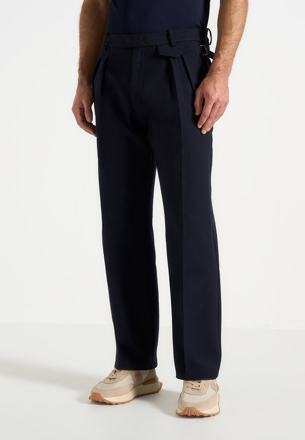 Pierre - Relaxed Fit Pleated Tailored Trousers - Navy
