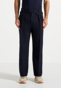 Pierre - Relaxed Fit Pleated Tailored Trousers - Navy