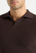 Rowen - Textured Knit Revere Polo Shirt - Brown
