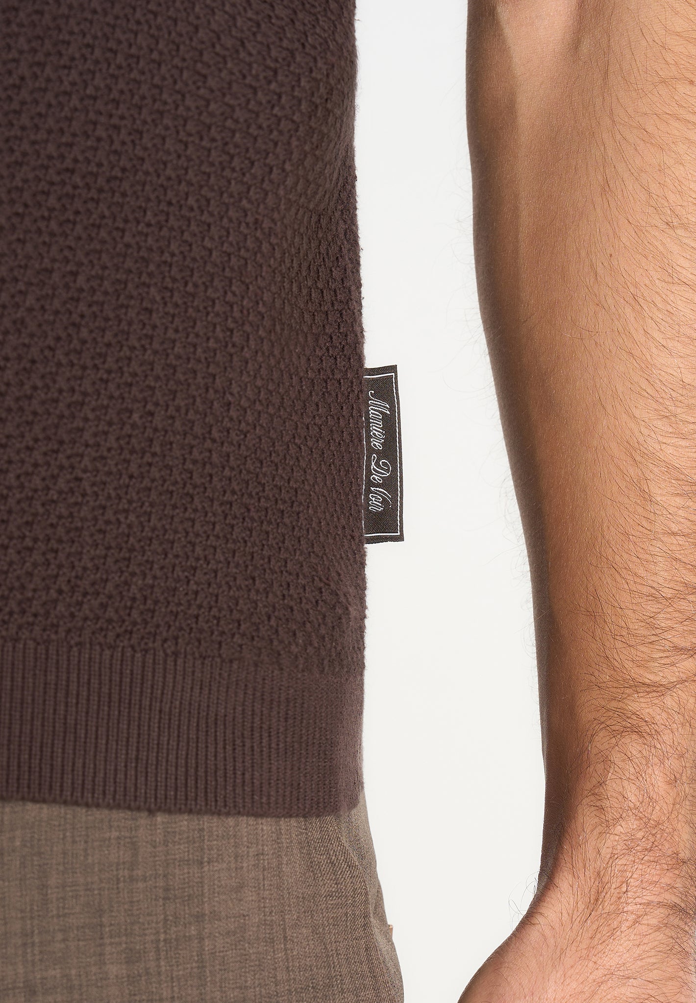 Rowen - Textured Knit Revere Polo Shirt - Brown