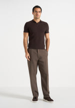 Rowen - Textured Knit Revere Polo Shirt - Brown