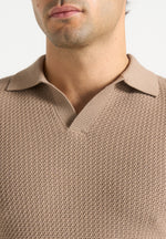 Rowen - Textured Knit Revere Polo Shirt - Taupe