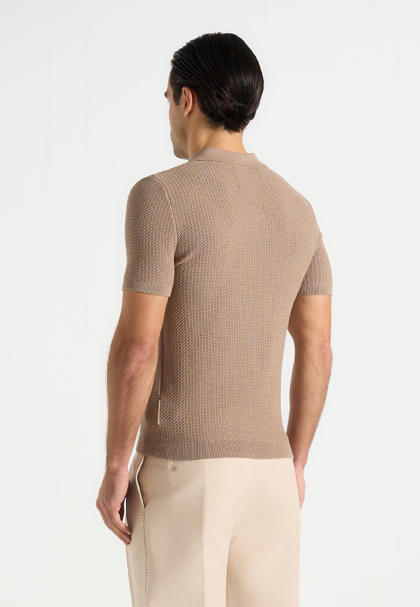Rowen - Textured Knit Revere Polo Shirt - Taupe