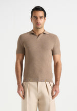 Rowen - Textured Knit Revere Polo Shirt - Taupe