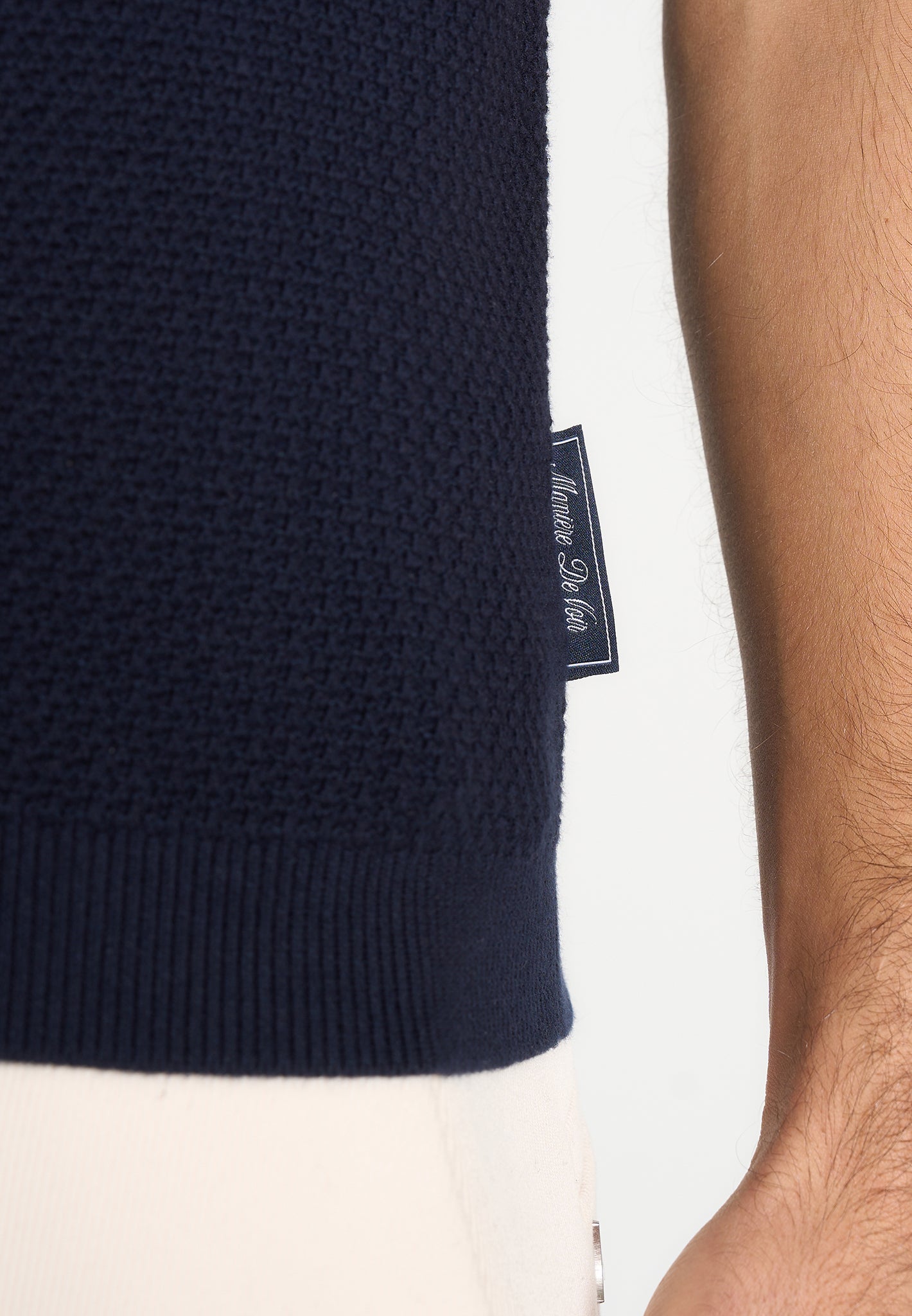 Rowen - Textured Knit Revere Polo Shirt - Navy