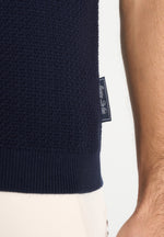 Rowen - Textured Knit Revere Polo Shirt - Navy