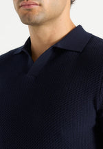 Rowen - Textured Knit Revere Polo Shirt - Navy