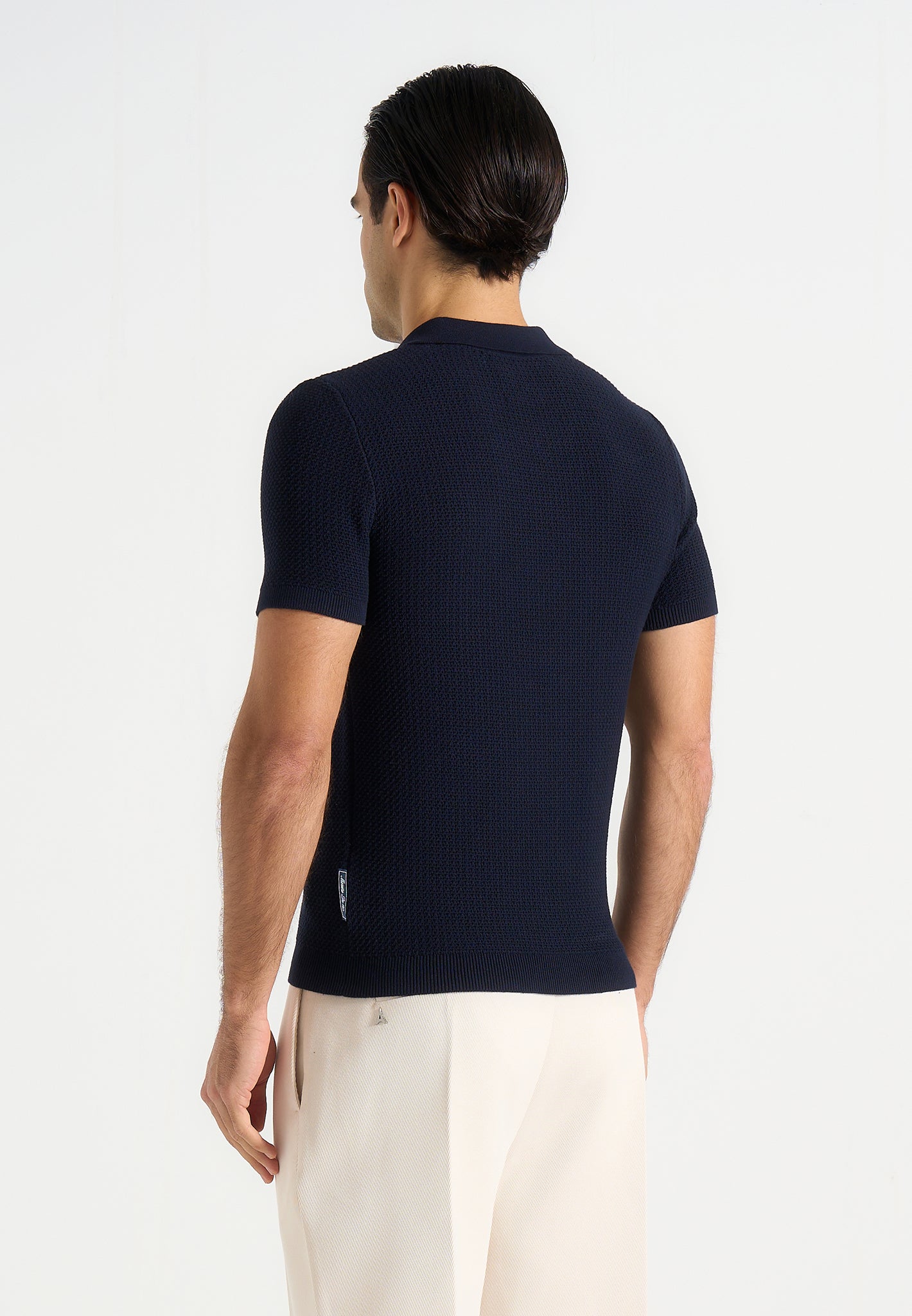 Rowen - Textured Knit Revere Polo Shirt - Navy