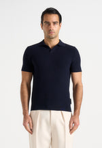Rowen - Textured Knit Revere Polo Shirt - Navy