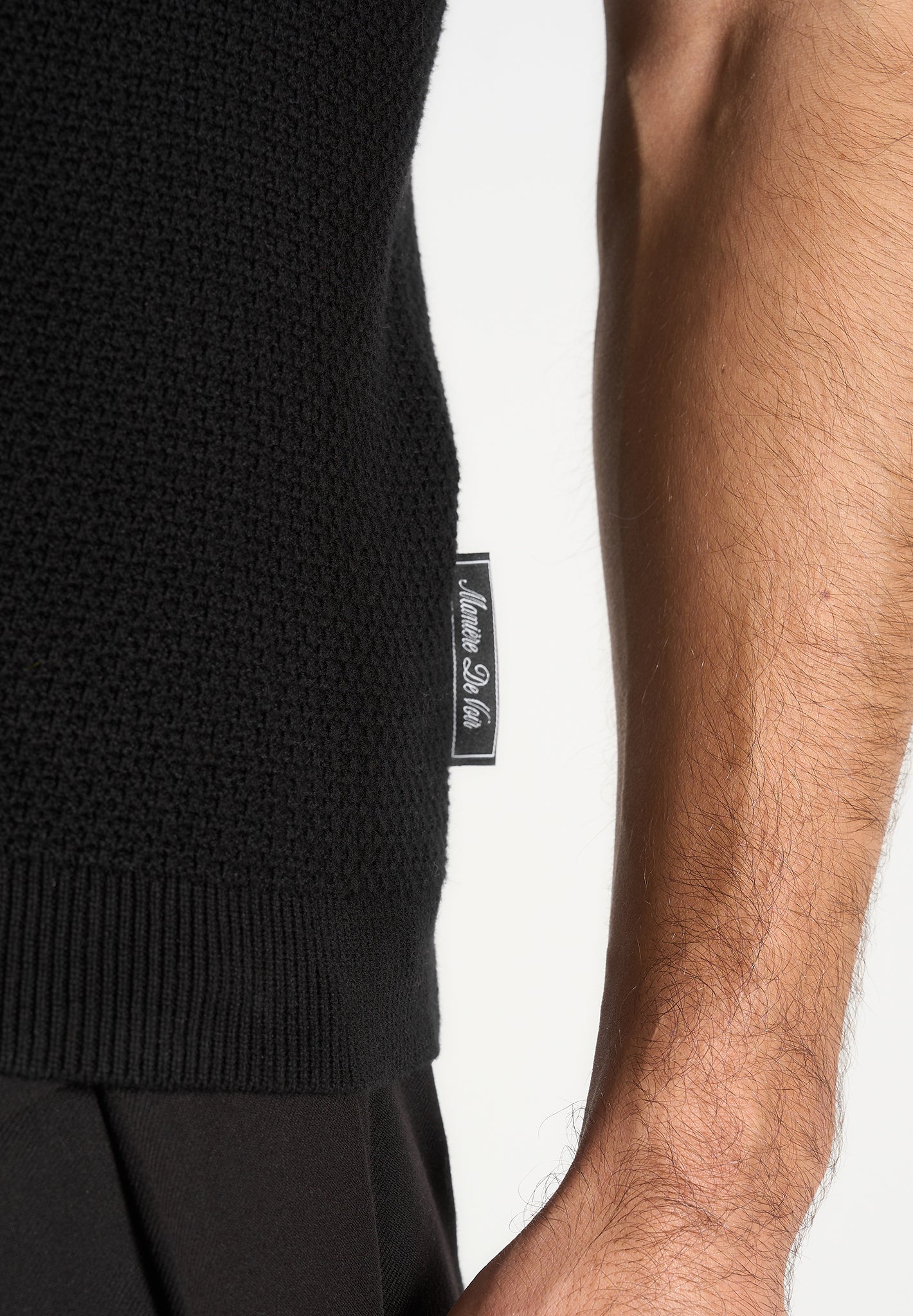 Rowen - Textured Knit Revere Polo Shirt - Black