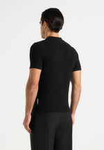 Rowen - Textured Knit Revere Polo Shirt - Black