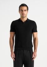 Rowen - Textured Knit Revere Polo Shirt - Black